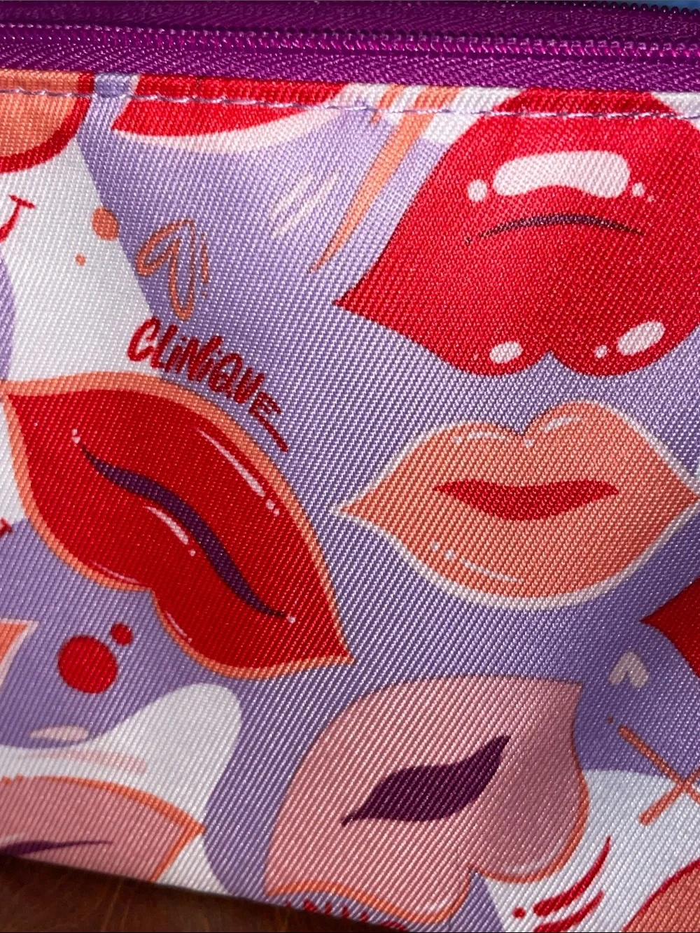Clinique Lip Print Cosmetic Zippered Pouch Make Up Travel Bag